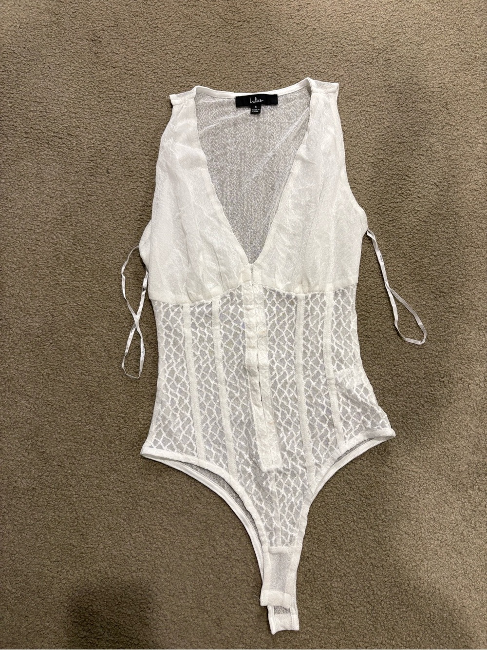 Lulu's White Sheer Knit bodysuit